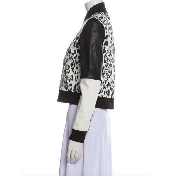 Nicholas - Leopard Print Leather Combo Bomber Jacket - Picture 3 of 16
